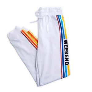 White Rainbow Side Stripe Jogger Sweatpants